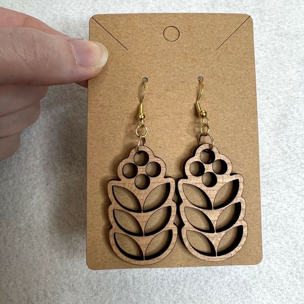 Wooden Flower Cutout Earrings - Picture 2 of 3